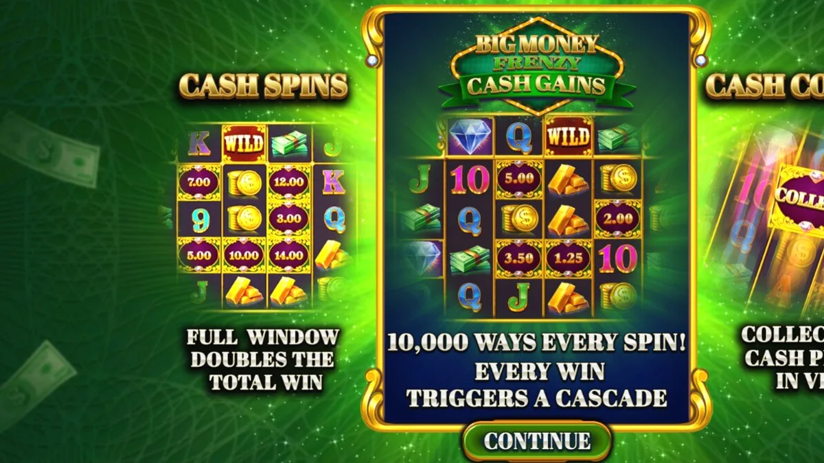 Big Money Frenzy Cash Gains vault theme slot machine